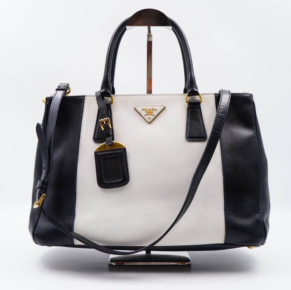 AG36❤️ PRADA Saffiano Lux Medium Bi-Color Galleria Double Zip Tote